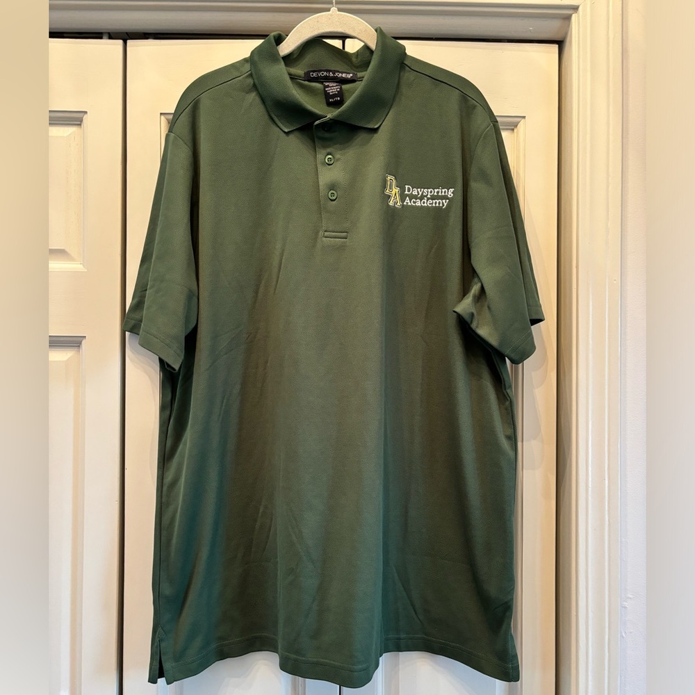 Devon & Jones, green polo shirt, Day Spring Academy, XL